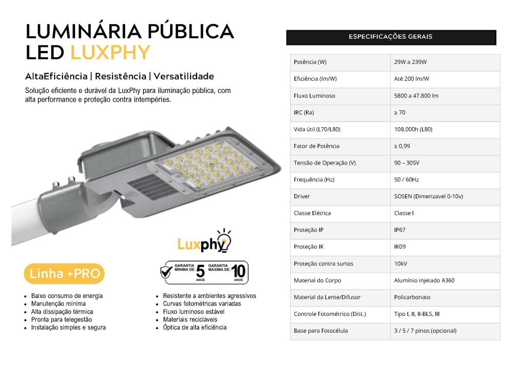 LUMINARIA PUBLICA LED LINHAPRO LUXPHY NOVO Pagina 1